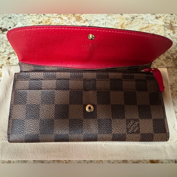 ♥️ Authentic Louis Vuitton Damier Ebene Emilie Wallet Red - Picture 12 of 16